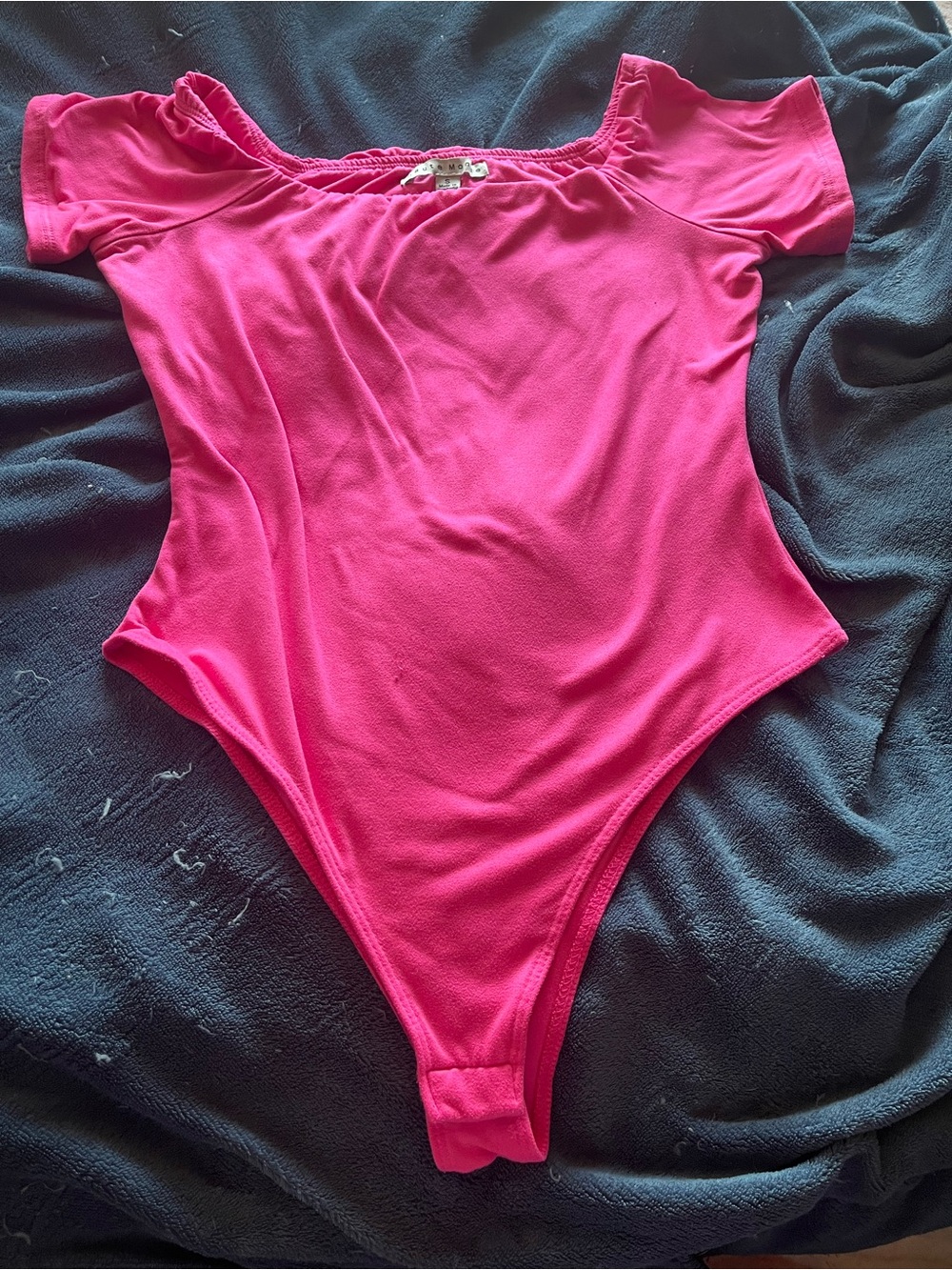 Haute Monde Hot Pink Off-Shoulder Girls' One-Piece Bodysuit